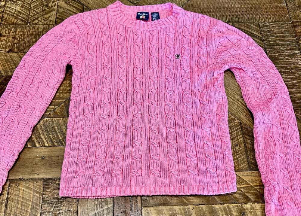 Duck Head Cable Knit Sweater Size M Pink Cotton Crew Neck Vintage